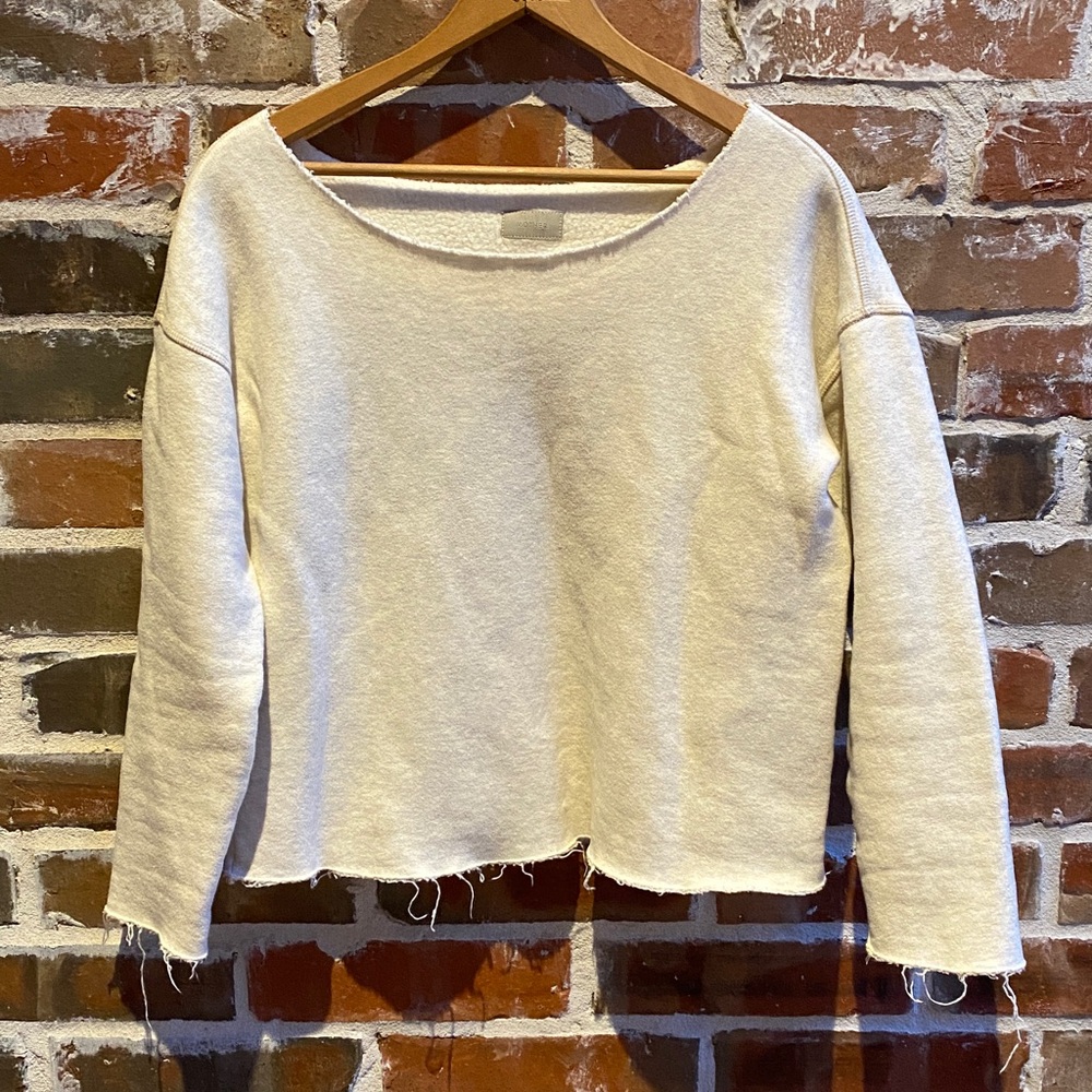 MOTHER The Cold Shoulder Raw boatneck sweatshirt in Ivory